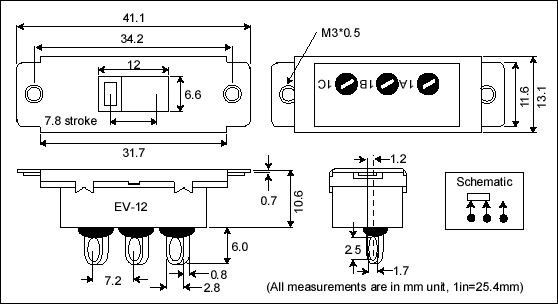 Voltage selector switch EV12 dimension drawing