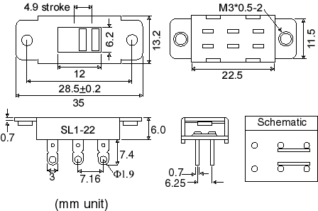 Voltage selector switch SL1_22 dimension drawing