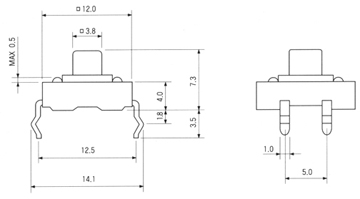 TA07 tact switch - dimensional drawing